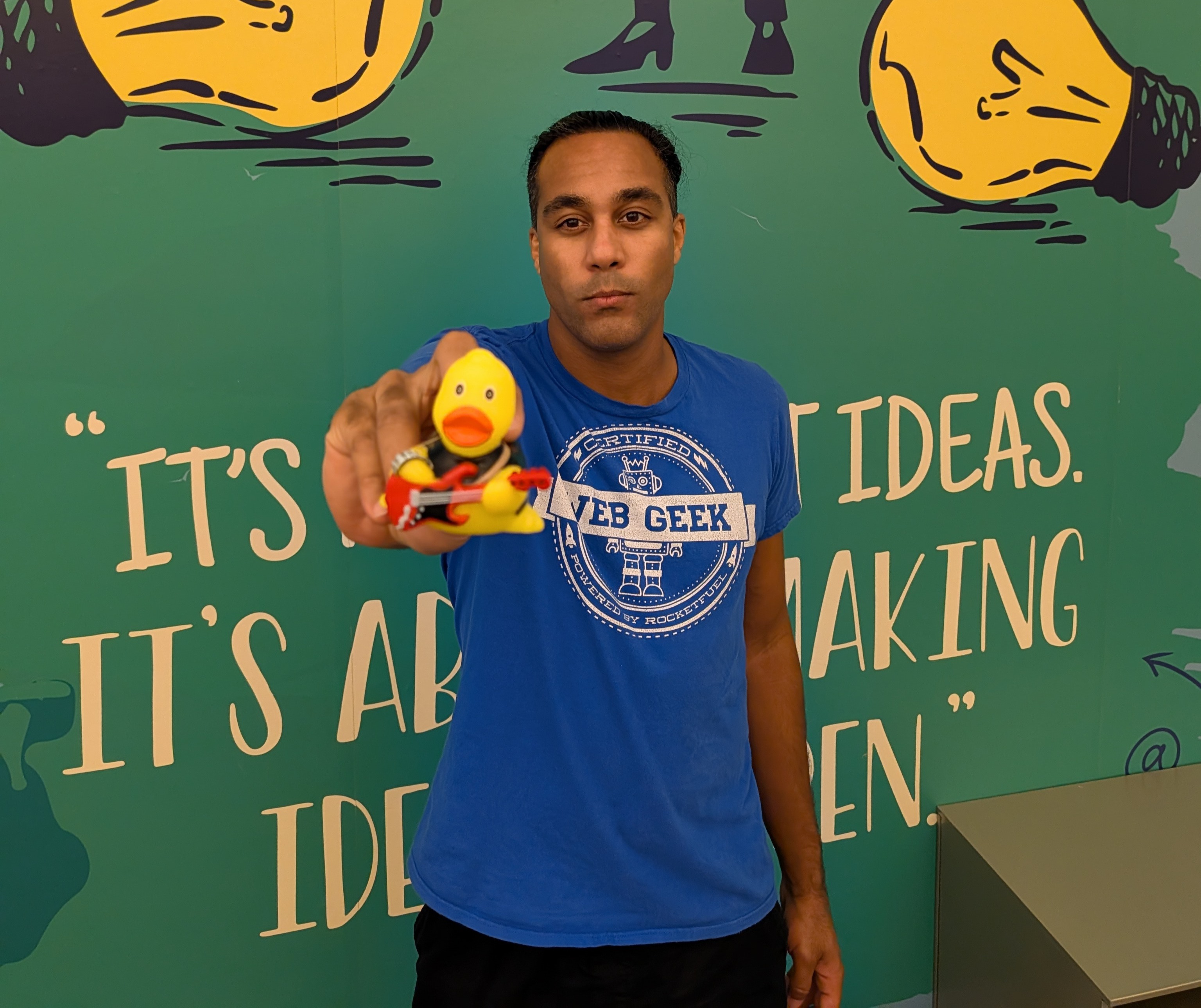 Bryce Sharp with their rubber duck